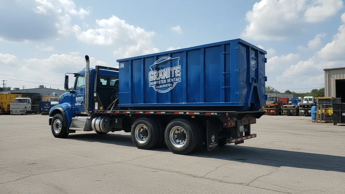 Serving Manchester and the Manchester area Granite Dumpster Rental Manchester roll-off truck serving Manchester and the Manchester area