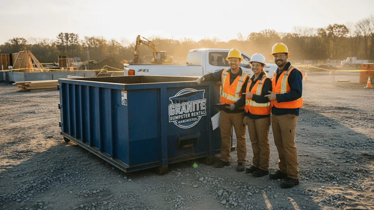 The Granite Dumpster Rental team in Manchester Granite Dumpster Rental Manchester crew at the Manchester yard
